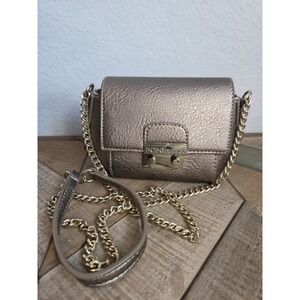 BCBGeneration Mini Crossbody Shiloh Grey Pewter Metallic Gold Chain Formal